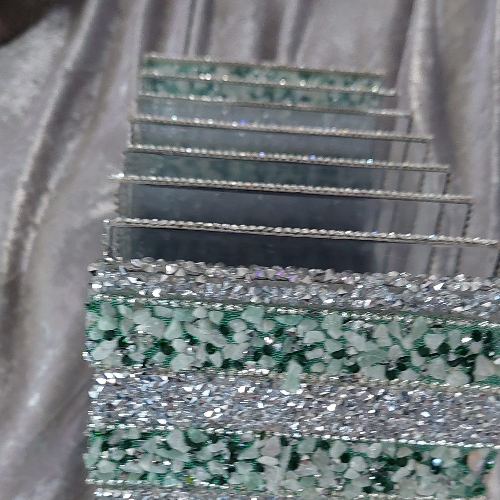 Elegant Silver and Green Beaded Clutch